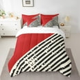 thumbnail image 2 of Erosebridal Geometric Minimalist Triangle Bedding Sets King Size,Geometrical Stripes Lines Comforter Sets with Sheets,Red Black Bed in a Bag King Size,Microfiber Bedroom Decoration Reversible,7-Piece, 2 of 7