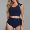 thumbnail image 2 of VBTAPA High Waisted Bikini Set Womens Tummy Control 2 Piece Bathing Suit Surfing Athletic Beach Swimsuit with Tie Side Knot Navy L, 2 of 8