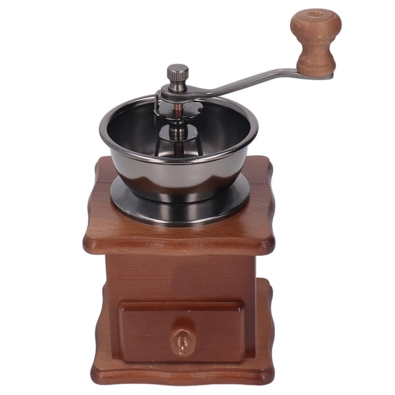 YAHHU Retro Hand Coffee Grinder – Beech Wood Base, Stainless Steel Core, Adjustable Grind, Manual Pour‑Over Mill