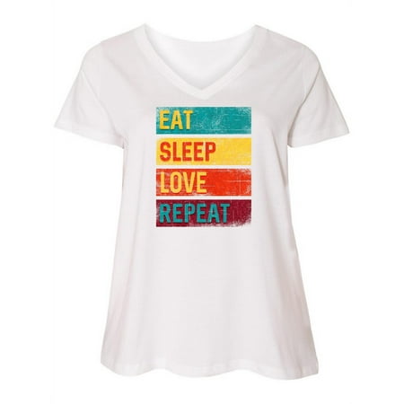 

Inktastic Eat Sleep Love Repeat Women s Plus Size V-Neck