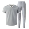 thumbnail image 4 of PNTUTB Summer Men's Solid-Color Suit Set Casual 2 Piece Outfitss Loose Short-Sleeve Crew-Neck Top and Elastic-Waist Drawstring Pants Two-Piece Set, 4 of 6