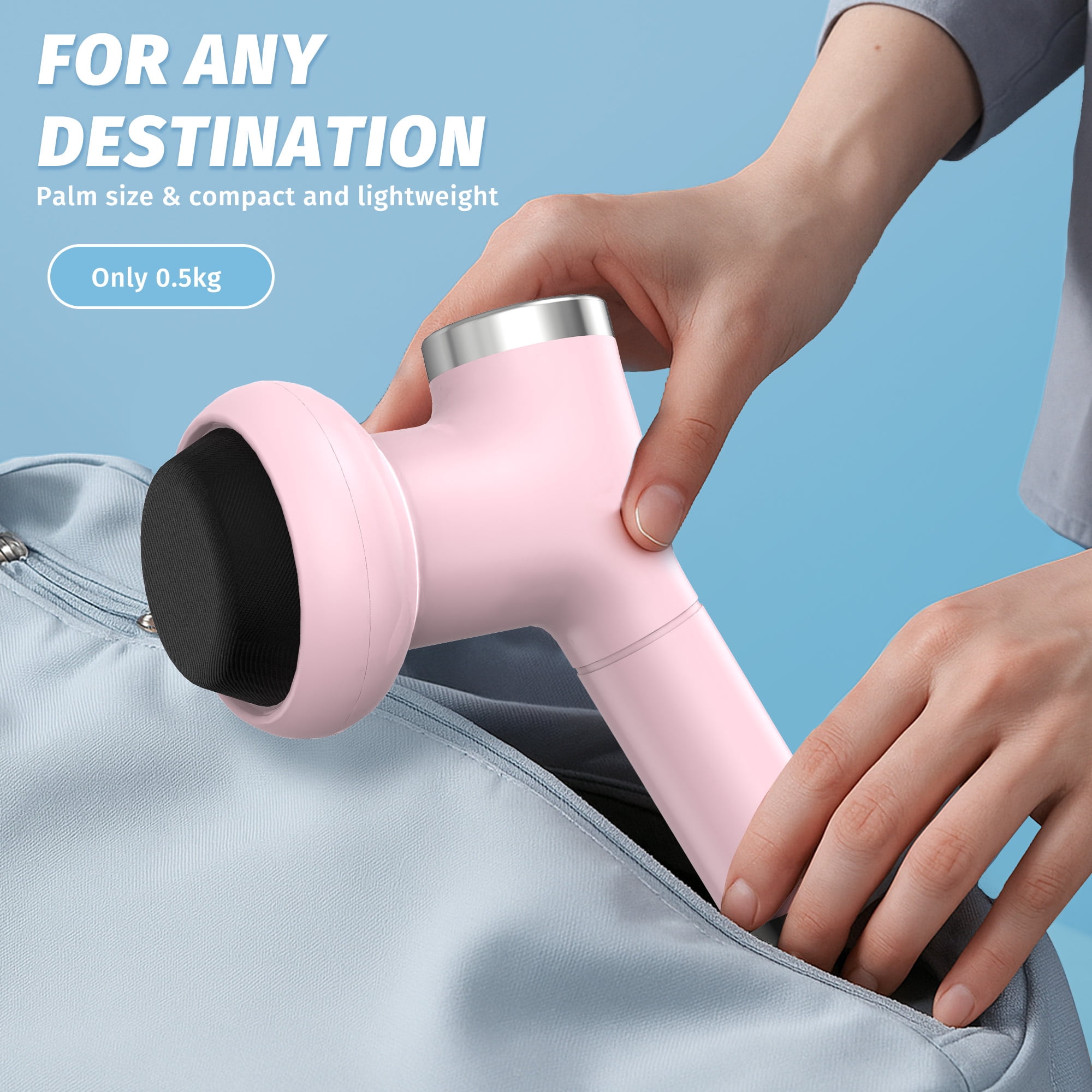 Mifanstech Handheld Back Massager, Ultra-Quiet Powerful Muscle Massager, Deep Tissue Massage Gun, Portable Percussion Massager, Body Relaxation Device featuring 5 Interchangeable Massage Heads, Pink