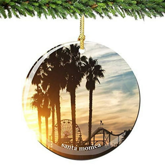 City-Souvenirs Santa Monica Christmas Ornament Porcelain 2.75 Inch Double Sided California Christmas Ornament