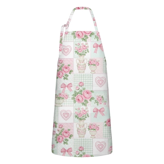 Pioneer Flower Floral Print Pattern Apron for Women and Men, Cotton Linen Waterproof with Pockets, Adjustable, 33x27 Inch for Kitchen, Gardening, BBQ, Salon