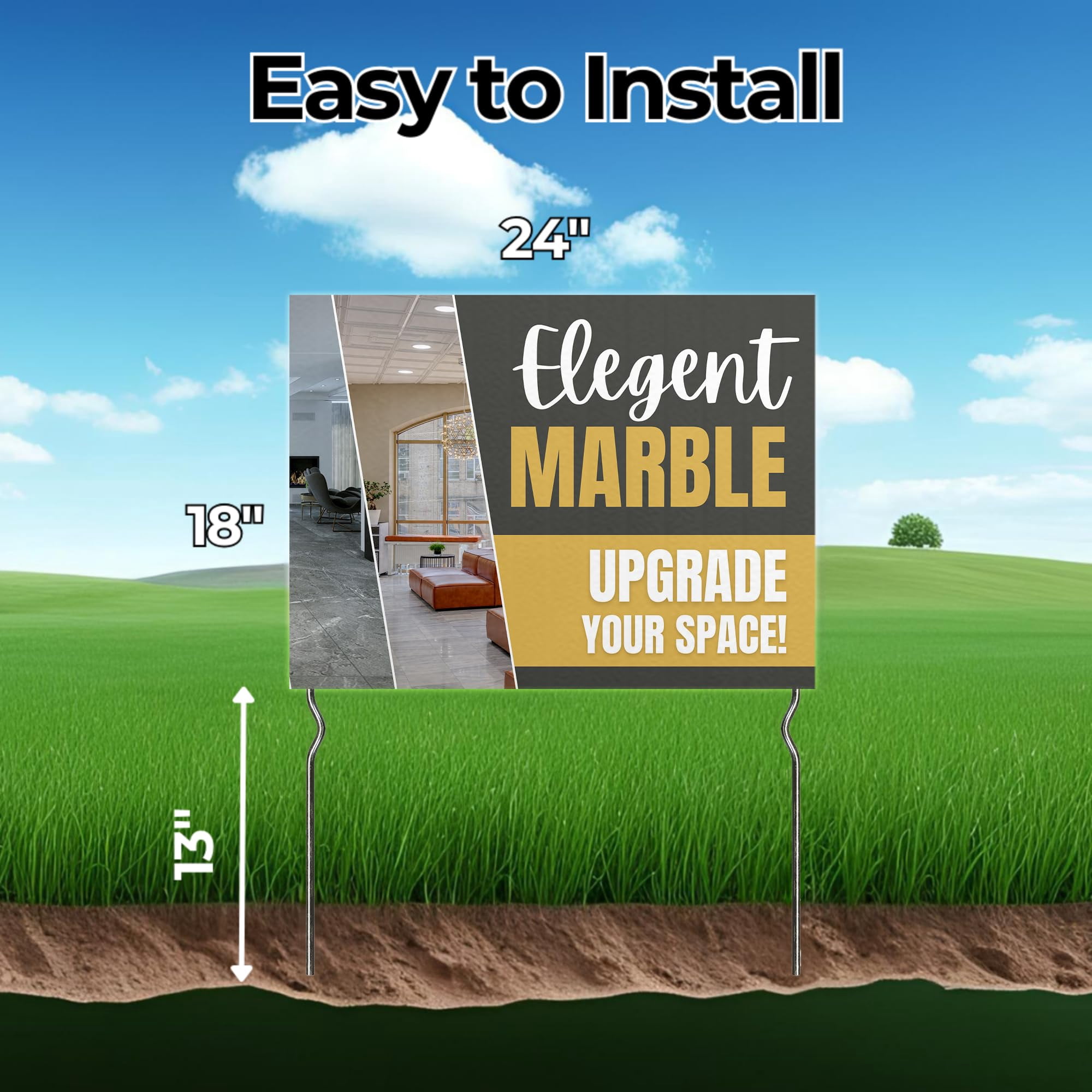 Elegant Marble - Upgrade Your Space! Yard Sign by DC | 24"x18" Double Sided Furniture Garden Sign with 13” Metal Stakes | Outdoor Signs Waterproof for Lawn, Patio, Sidewalk & House | Set of 2