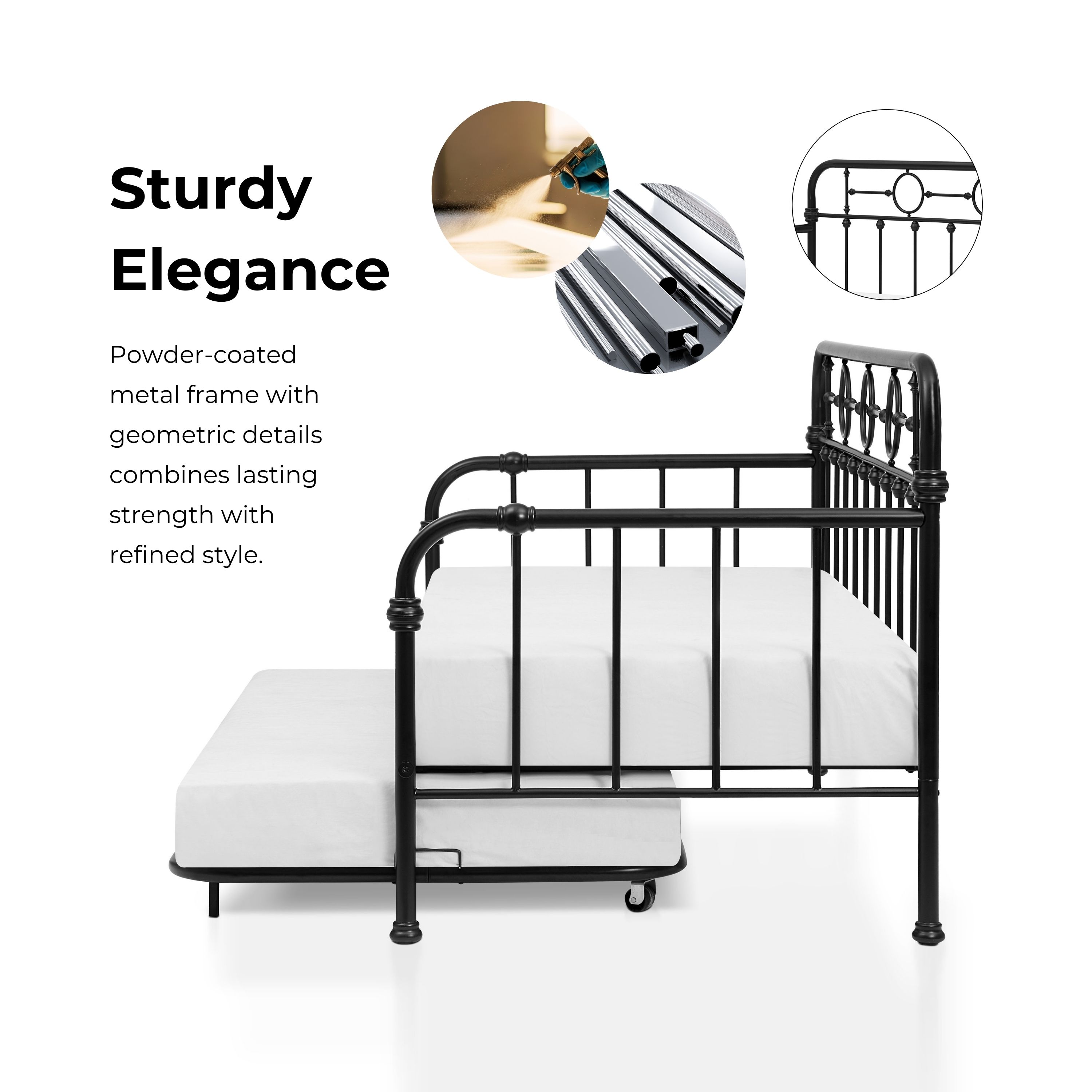 Furniture of America Willow Metal Daybed with Trundle Set, Black