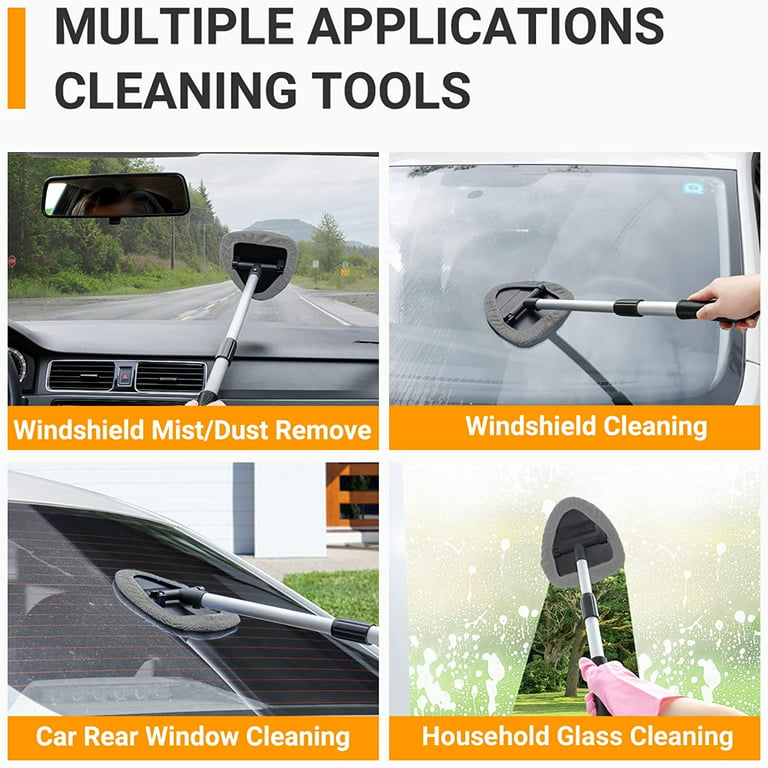 Anpro Car Windshield Cleaner, Microfiber Car Window Cleaning Tool with  Extendable Handle and Washable Reusable Cloth Pad Head Auto Interior  Exterior