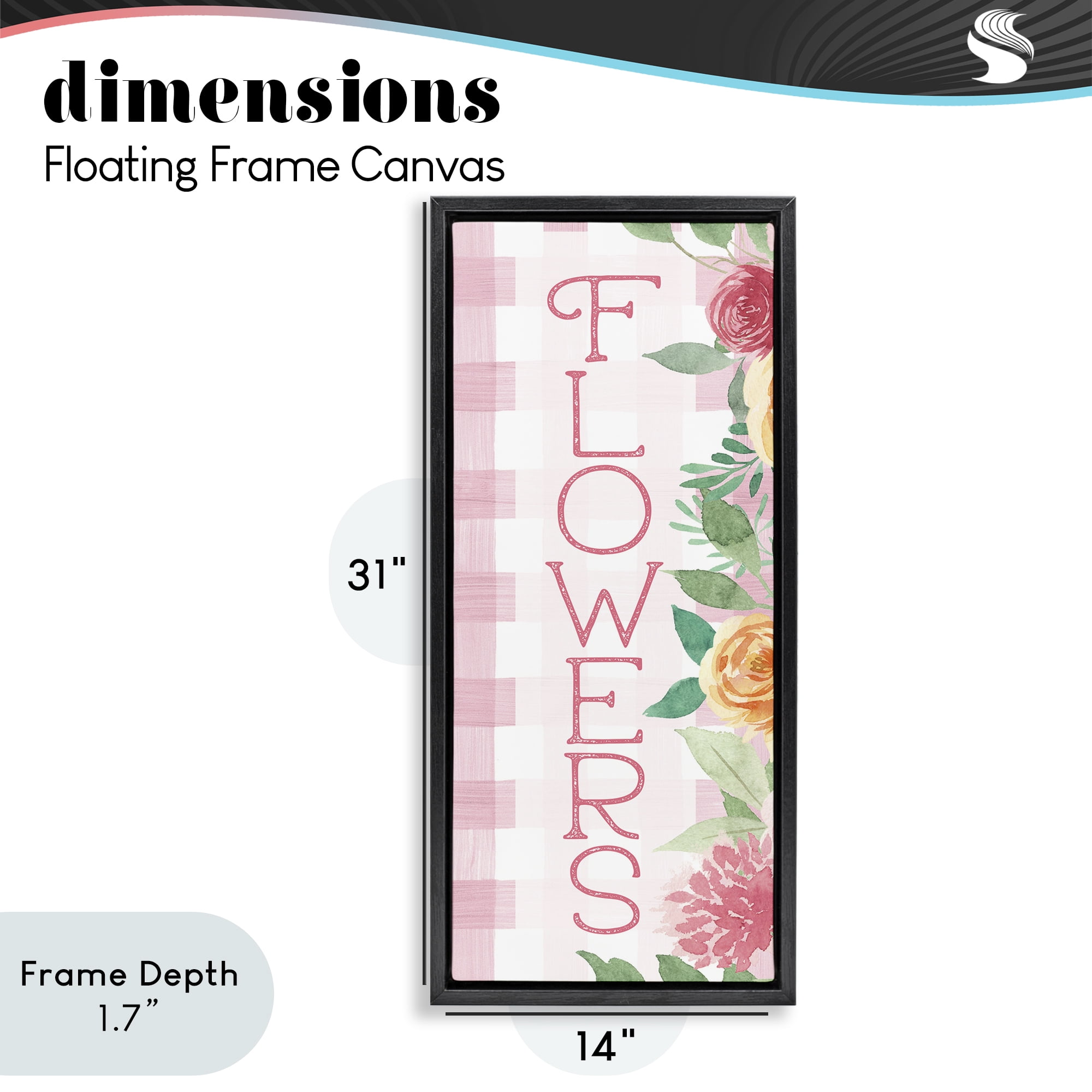 Stupell Industries Pink Gingham & Flowers Black Framed Floater Canvas Wall Art, design by Lux + Me Designs