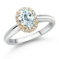 thumbnail image 2 of Gem Stone King 925 Sterling Silver and 10k Yellow Gold Sky Blue Aquamarine and White Lab Grown Diamond Halo Engagement Ring for Women (0.88 Cttw, Gemstone March Birthstone, Oval 7X5MM, Size 5), 2 of 4