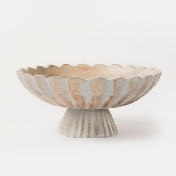 Mela Artisans 12 In Pedestal Modern Fluted Wood Decorative Bowls