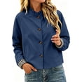 thumbnail image 2 of FRSASU Women's Ruffle Stand Collar Cropped Trench Coat Button Down Single Breasted Windbreaker Long Sleeve Cropped Jackets Navy, 2 of 9