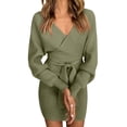 thumbnail image 1 of Vestido de punto sin espalda con cuello en V y manga larga para mujer - Minivestido ajustado de punto cruzado - Conjunto con cinturón para fiesta - S-XXXL, 1 of 5