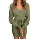 thumbnail image 1 of Vestido de punto sin espalda con cuello en V y manga larga para mujer - Minivestido ajustado de punto cruzado - Conjunto con cinturón para fiesta - S-XXXL, 1 of 5