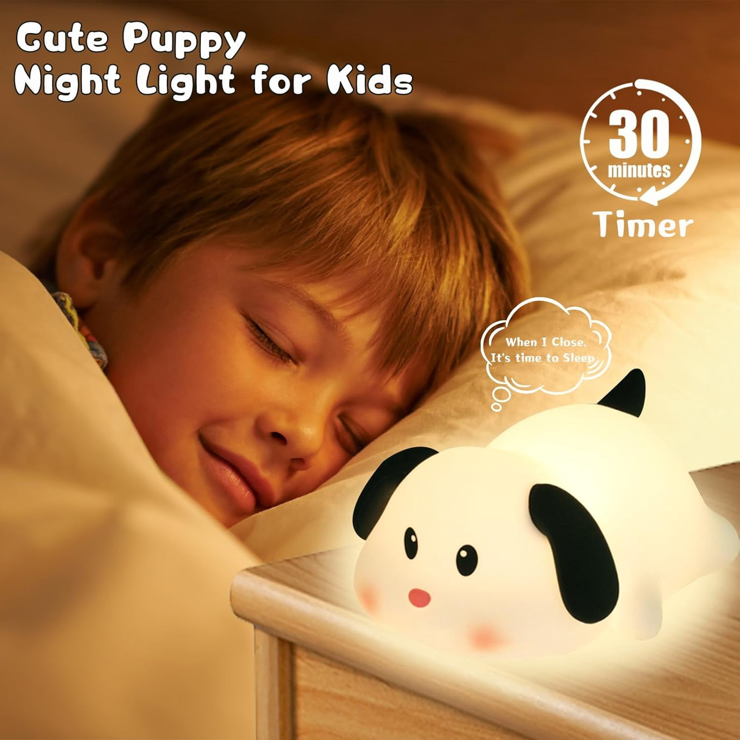 Night Light for Kids, Cute Silicone Puppy Squishy Night Light, 3 Levels Dimmable LED Dog Lamp with Timer, Rechargeable Baby Nursery Light, Unique Gifts for Boys Girls