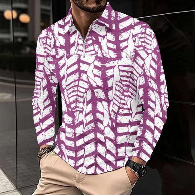 DecSea Mens Long Sleeve Polo Shirts Fashion Color Block Zipper T shirts
