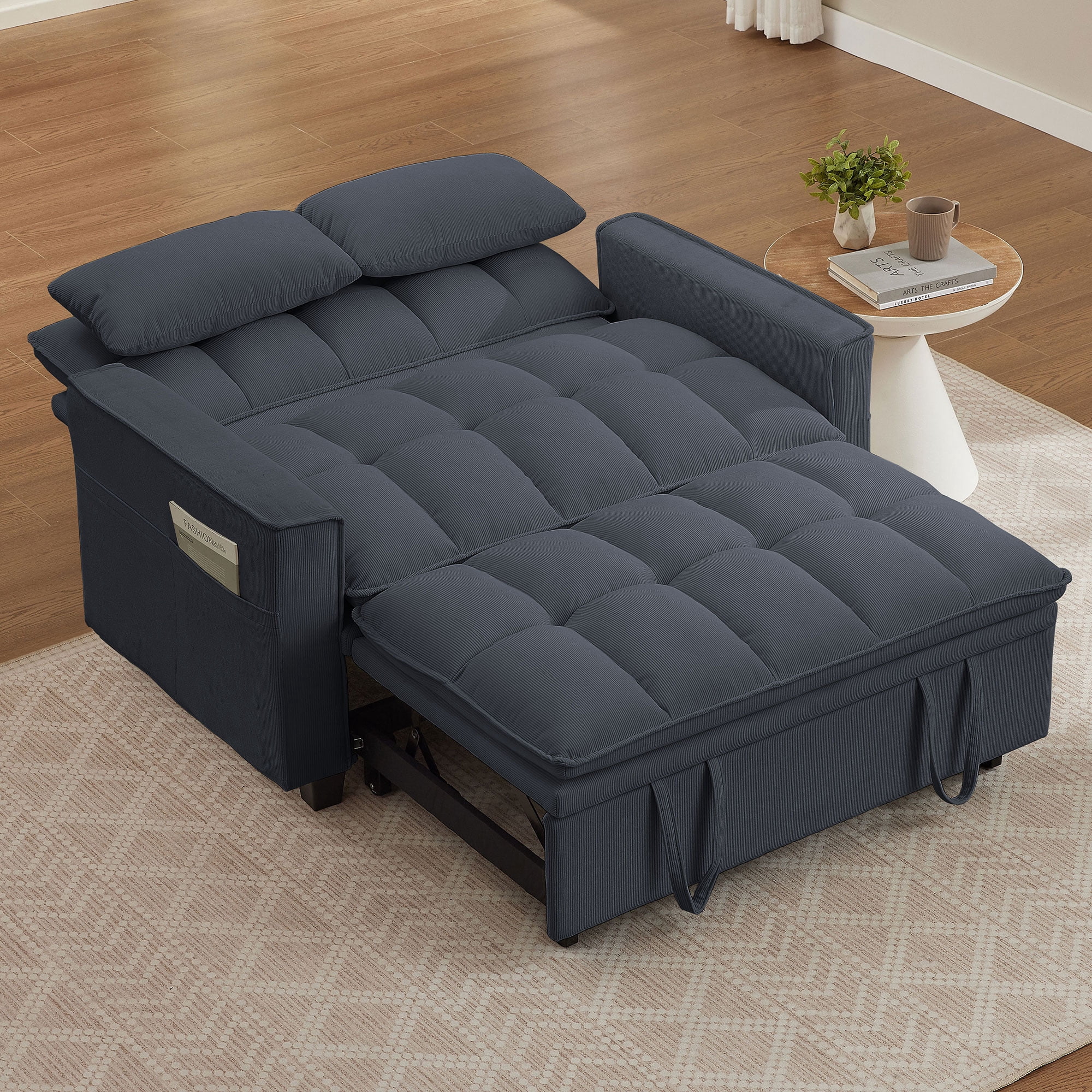 Soscana Convertible Sofa Bed Loveseat with Adjustable Backrest,3 in 1 Sleeper Sofa Pull Out Bed Reclining Couch with 2 Lumbar Cushions and Storage Side Pockets for Living Room,Apt,Office,Studio