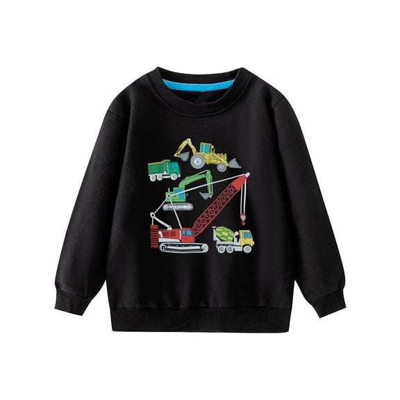 CHEEREAM Toddler Kids Boy Cotton Crewneck Long Sleeve Sweatshirt Truck Print Pullover Tops Clothing 1-7 Years