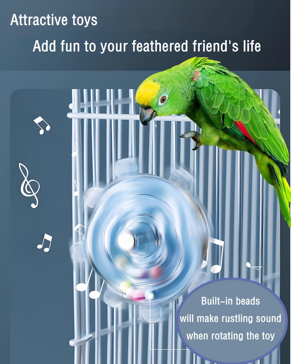 Bird Toys, Conure Spinning Rotating Toy Parrot Rattle Cage Accessories for Small to Medium Birds, Blue/Yellow