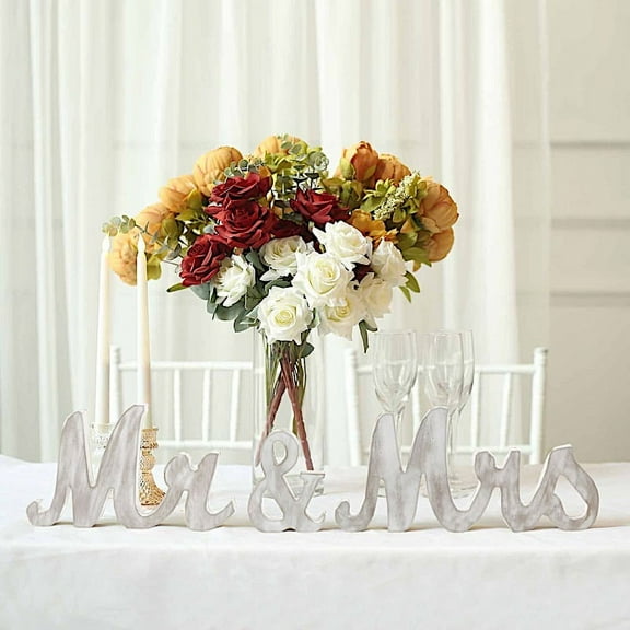 Balsa Circle White Mr & Mrs Glittered Wooden Freestanding Wedding Table Display Signs Set Party Decorations