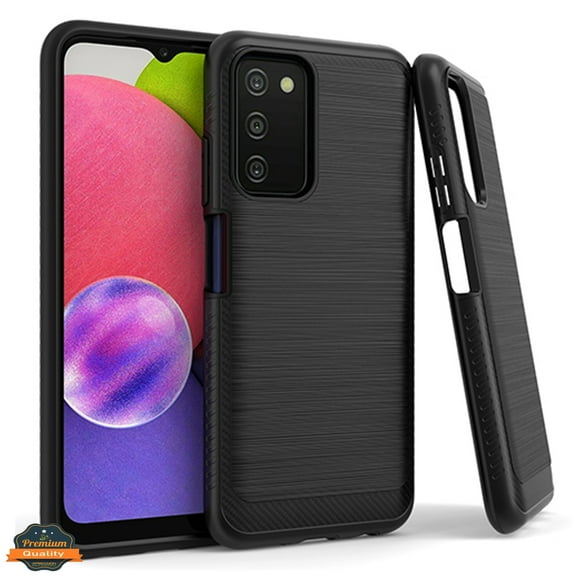 Xpression Case for Samsung Galaxy A03s (2022) Armor Brushed Texture Rugged Carbon Fiber Design Shockproof Dual Layers Hard TPU Protective Phone Cover [Black]
