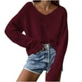 thumbnail image 2 of AOOCHASLIY 2023 Womens Sweater Women's Hedging V-Neck Loose Solid Color Temperament Long Sleeve Strapless Knitting Tops Sweater, 2 of 5