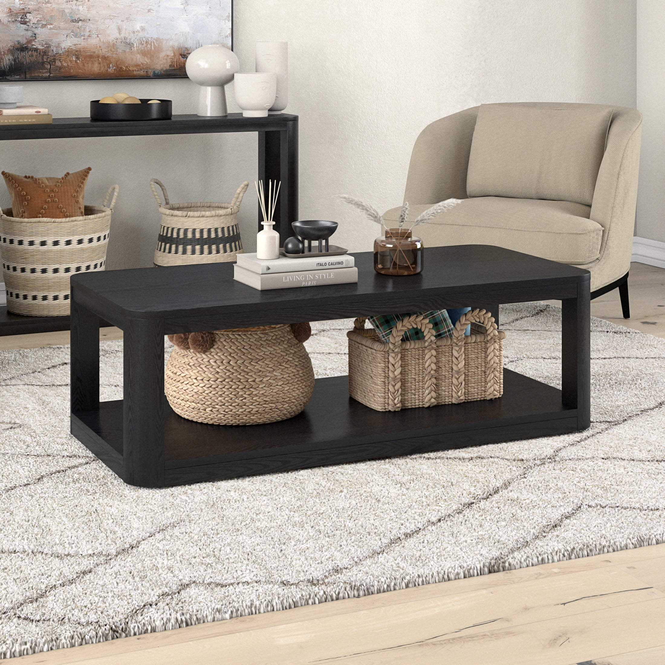 Evelyn&Zoe Modern/Contemporary 47" Wide Black Grain Coffee Table
