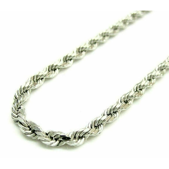 Solid 925 Sterling Silver Italian Rope Chain Mens Necklace 3.5mm - Diamond Cut