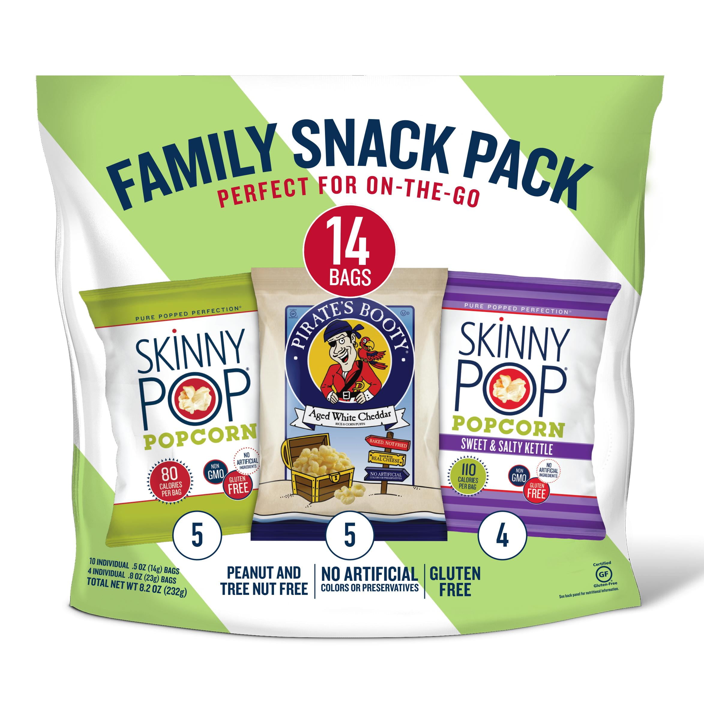 SkinnyPop and Pirate's Booty Gluten-Free Family Snack Pack Variety Pack, 0.5 oz, 14 Count