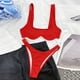thumbnail image 3 of Gibobby Conjunto de Traje de Baño para Mujer Traje de baño de dos piezas de Color sólido para mujer, traje de baño Sexy con tira dividida y soporte de , (Rojo,G), 3 of 5