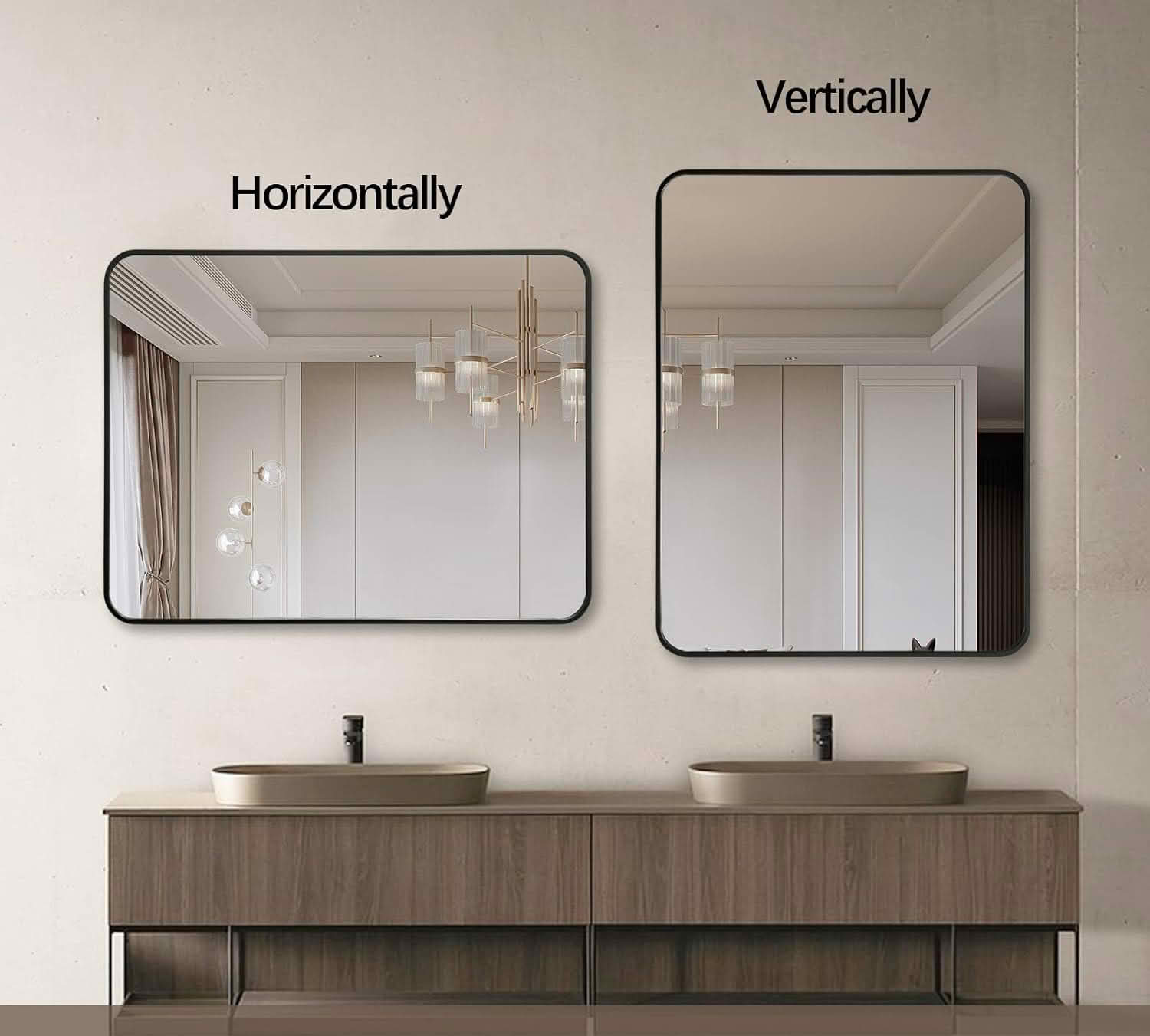 MAYEERTY 24x36 Inch Black Metal Framed Rectangular Bathroom Wall Mirror, for Large Bathroom Space