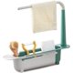 thumbnail image 1 of Estante telescópico de almacenamiento para fregadero, estante de drenaje para fregadero de longitud ajustable, soporte para esponja de jabón con colgador para paños de cocina, estante para secador de, 1 of 4