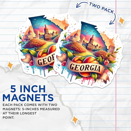 2 Pack) Georgia State Magnets - Colorful Illustration - Home Decor