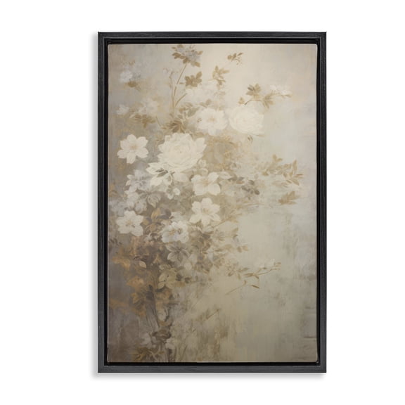 Stupell Industries Muted Vintage Florals Floral Painting Black Floater Framed Canvas Art Print Wall Art, 17 x 25