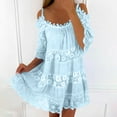thumbnail image 2 of fatyb Womens Boho Dresses Cold Shoulder Lace Mini Dresses Short Sleeve Casual Beach Vacation Dresses, 2 of 5