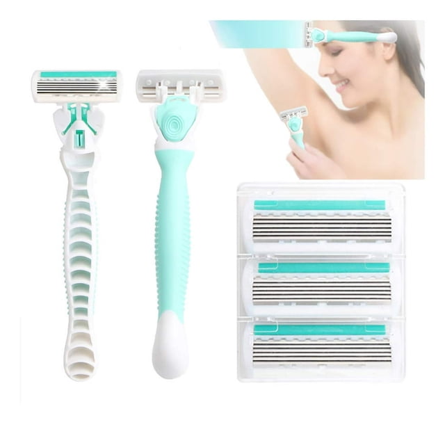 YOPTOP Rasoir de Rasage à 6 Lames pour Femmes Extra Lisse Rasoir pour Femmes avec 4 Cartouches de Lames de Rasoir de Rechange et Recharges Vert,none,none