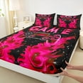 thumbnail image 3 of Manfei Game Repeat Queen Sheet Sets for Teen, Black Pink Game Console Flat Sheet, Cartoon Flame Gamepad Queen Fitted Sheet, Luxury Bedroom Decor, 4 Pieces, 3 of 7