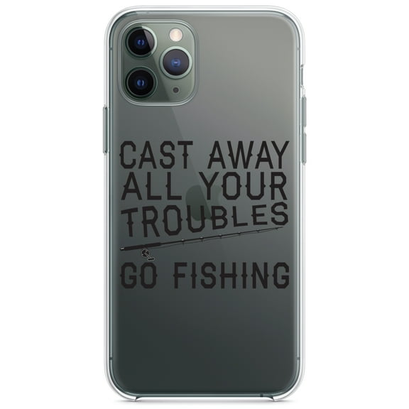 DistinctInk Clear Hybrid Case for Apple iPhone 13 Pro Max (6.7" Screen) - Cast Away All Your Troubles Go Fishing - Lightweight Grip