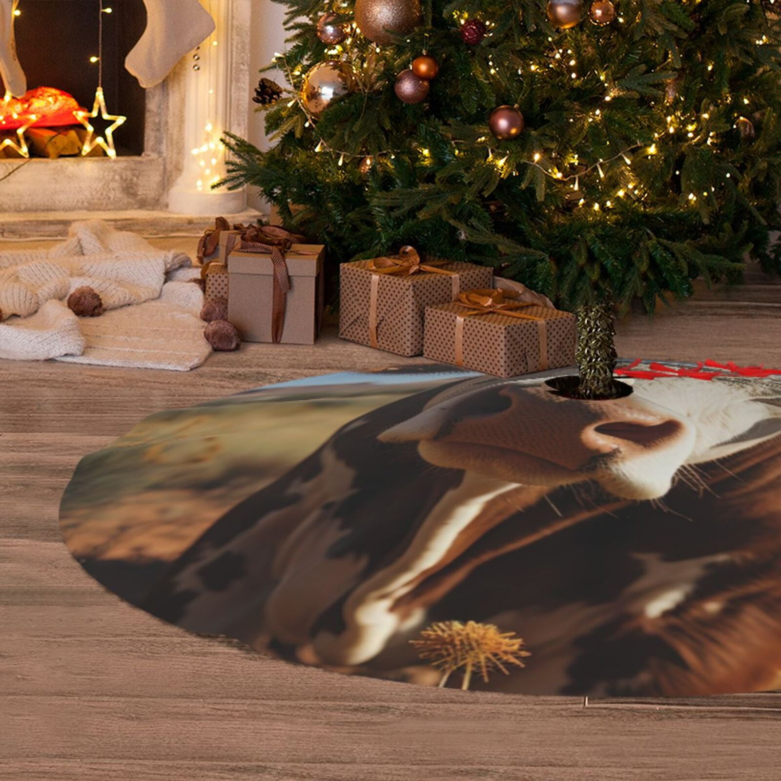 割引価格 Qekee Cute Daisy Cow print Christmas Tree Skirt Red Tree 財布・ケース・小物入れ