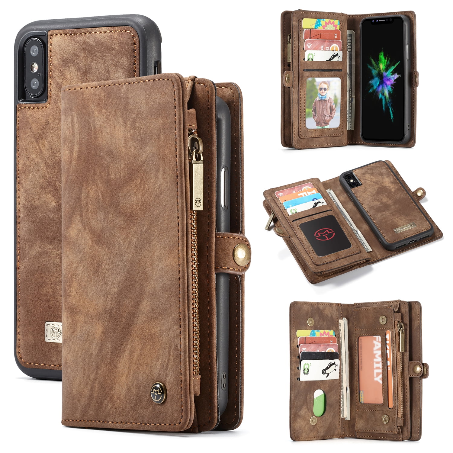 For iPhone XR 6.1" Wallet Detachable Case, Multifunctional Folio Flip