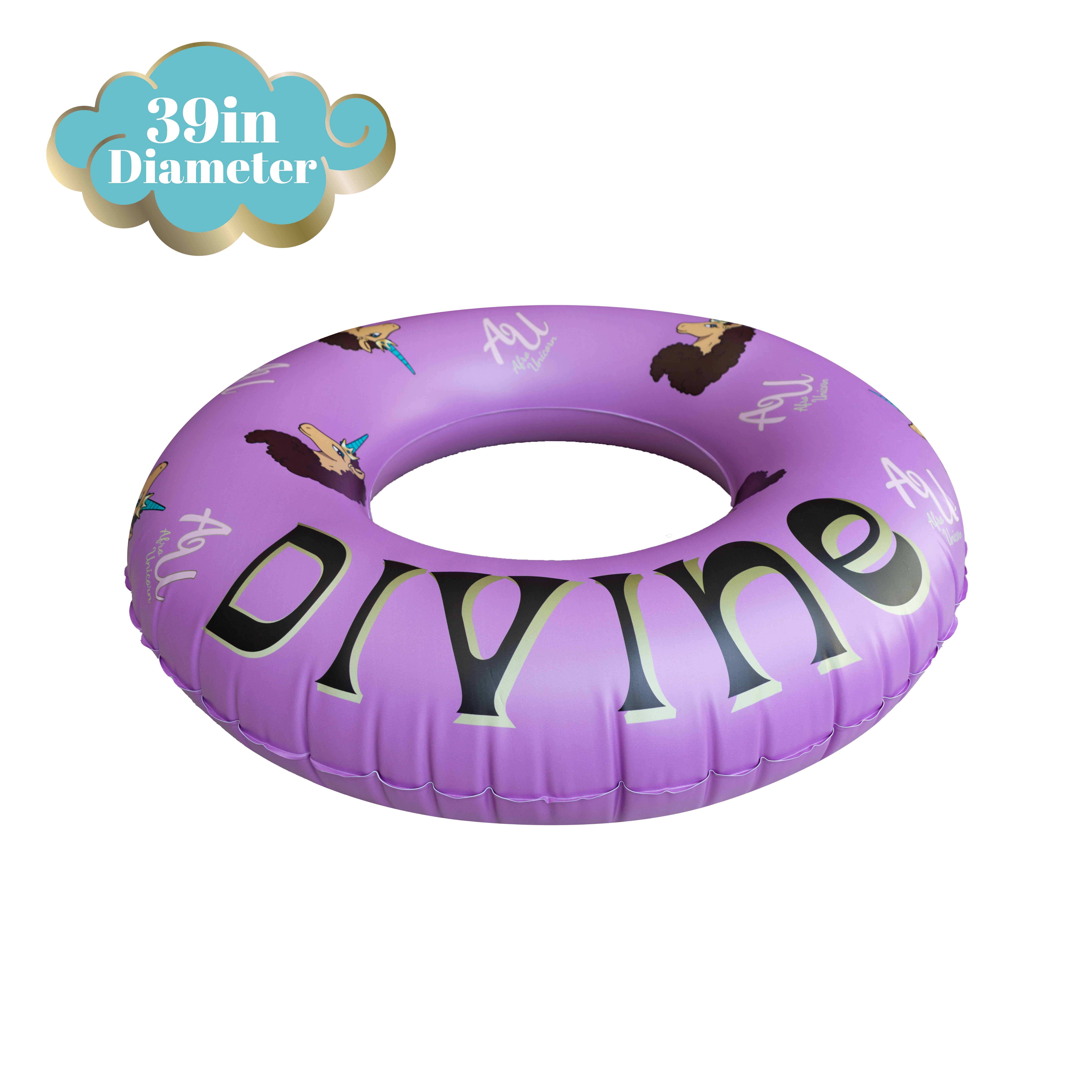 Afro Unicorn 39-Inch "Divine" Unicorn Inflatable Swim Ring Float for Pool, Beach, Lake Water Play (Purple)