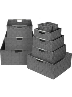 Sorbus Storage Box Woven Basket Bin Container Tote Cube Organizer Set Stackable Storage Basket Woven Strap Shelf Organizer Built-in Carry Handles (Gray)