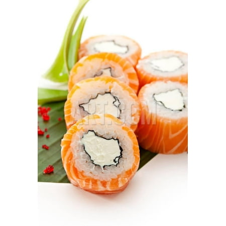 - American Maki Sushi - Philadelphia Roll Made of Cream Cheese Inside. Fresh Raw Salmon Outside Print Wall Art By svry