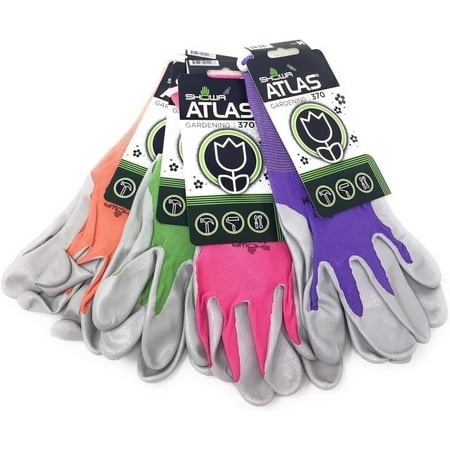 4 Pack Atlas Glove NT370 Atlas Nitrile Garden Gloves - Small (Assorted Colors)