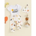 thumbnail image 3 of Musuos Newborn Boys 3PCs Outfit, 3M 6M 12M 18M Letters Print Short Sleeve Romper Chicken Print Long Pants and Hat Infant Baby Clothes, 3 of 10
