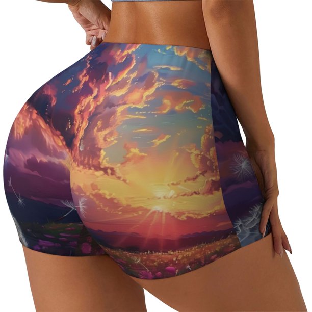 Fotbe Dreamy Dandelion Sunset Shorts Sin Costuras – Shorts Deportivos de Cintura Alta para Mujer, Elásticos para Gimnasio, Yoga, Running o Ciclismo-Large