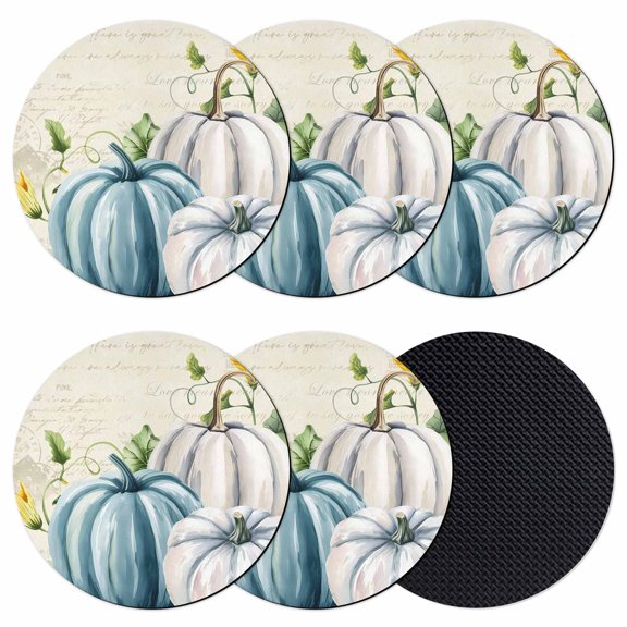 Thanksgiving Pumpkin Coasters Set of 6, Absorbent Coasters for Drinks, Rustic Vintage Leaves Flower Plants Coaster for Desk Coffee Table Protection, Home Decor House Warming Gifts 4"