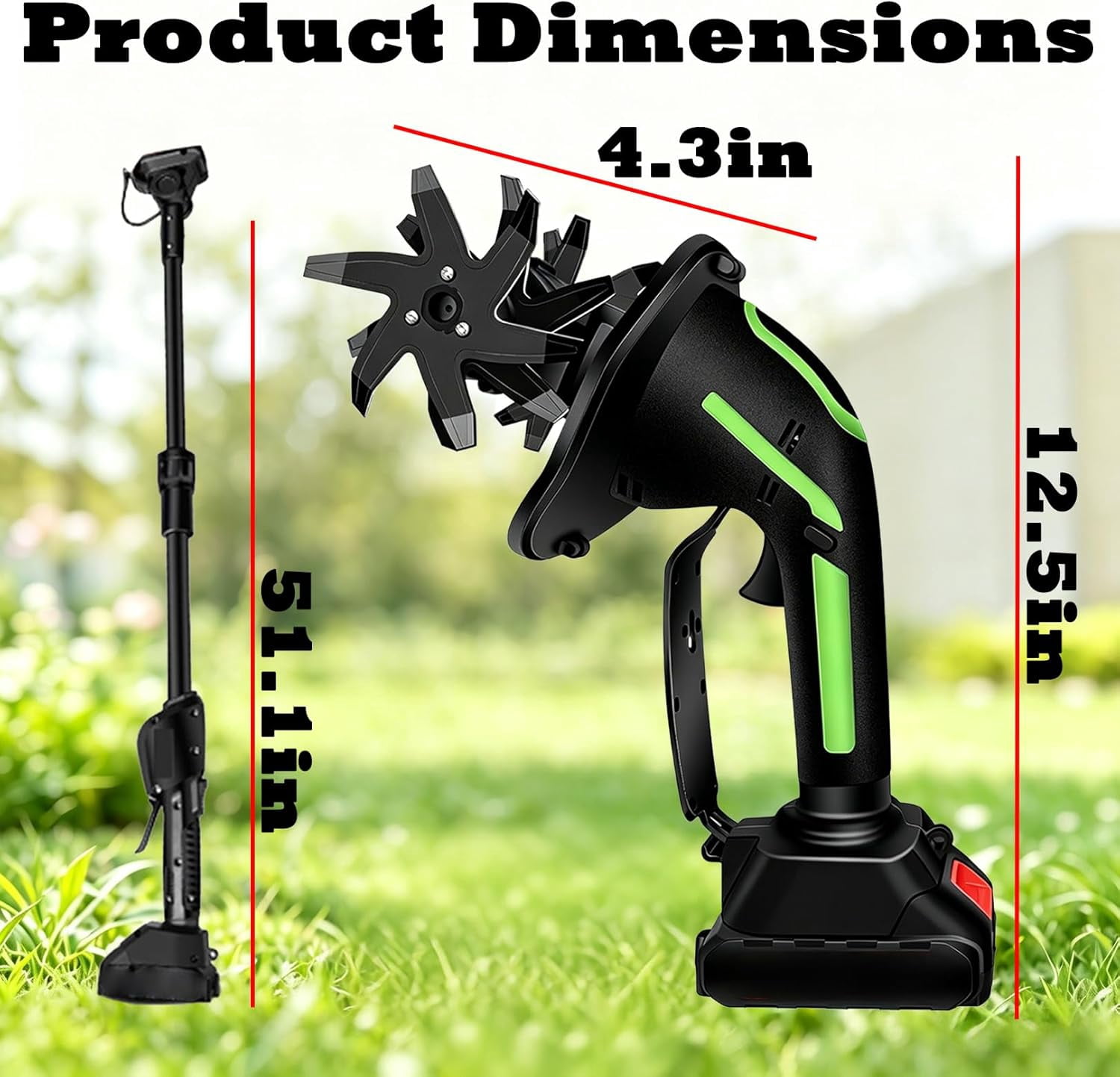 Rechargeable Cordless Tiller Cultivator with Extension Pole