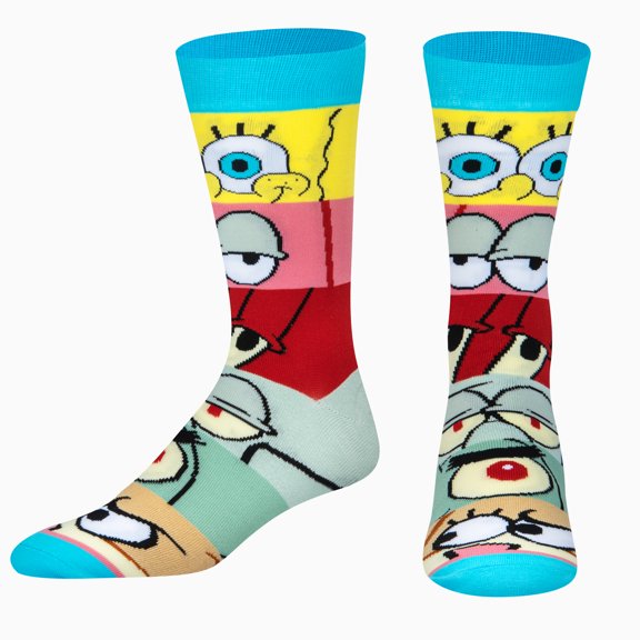 ODD SOX – SpongeBob Mash Up Cartoon Funny Crew Socks – Adult Large 8-12 – Comfy Cotton Blend, Bright