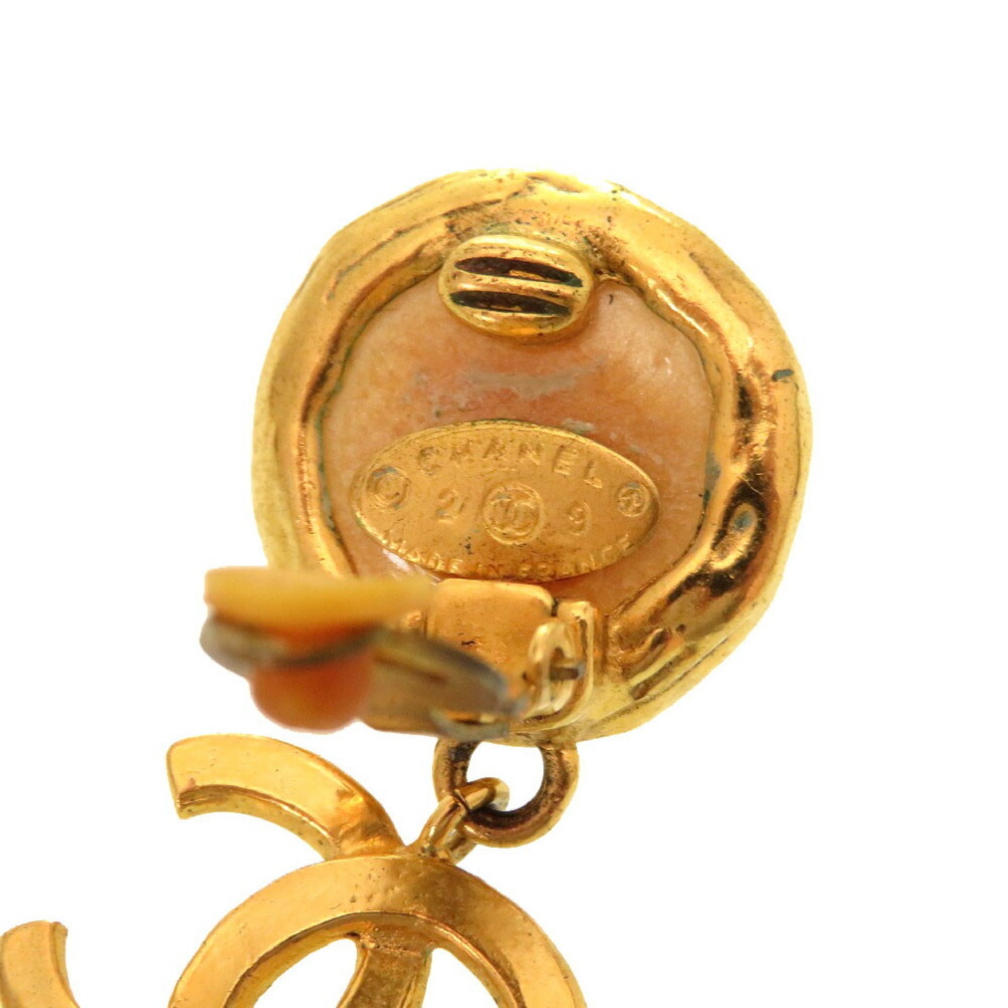 CHANEL Earrings AUTH Coco CC Logo Mark Vintage Rare Gold lava 93A 2.2 × 1.7  cm