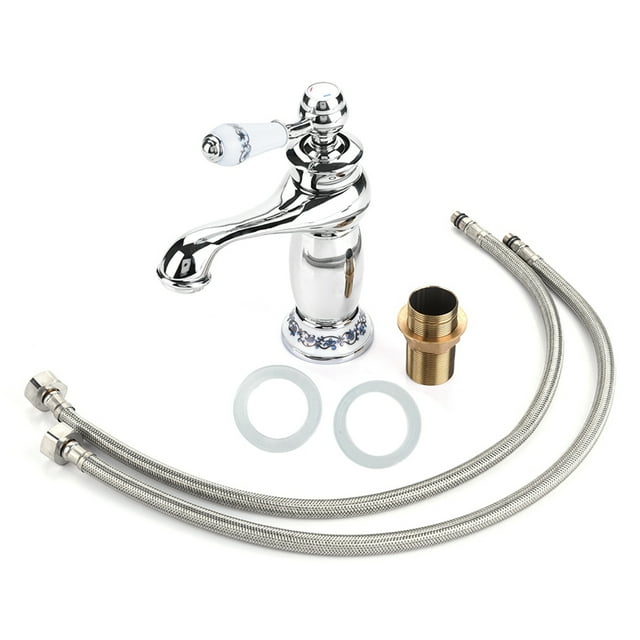 Heitune Robinet Mélangeur à Poignée Unique Motif Floral Eau Froide/chaude Compatible avec Lavabo de Salle de Bain (Chromé)